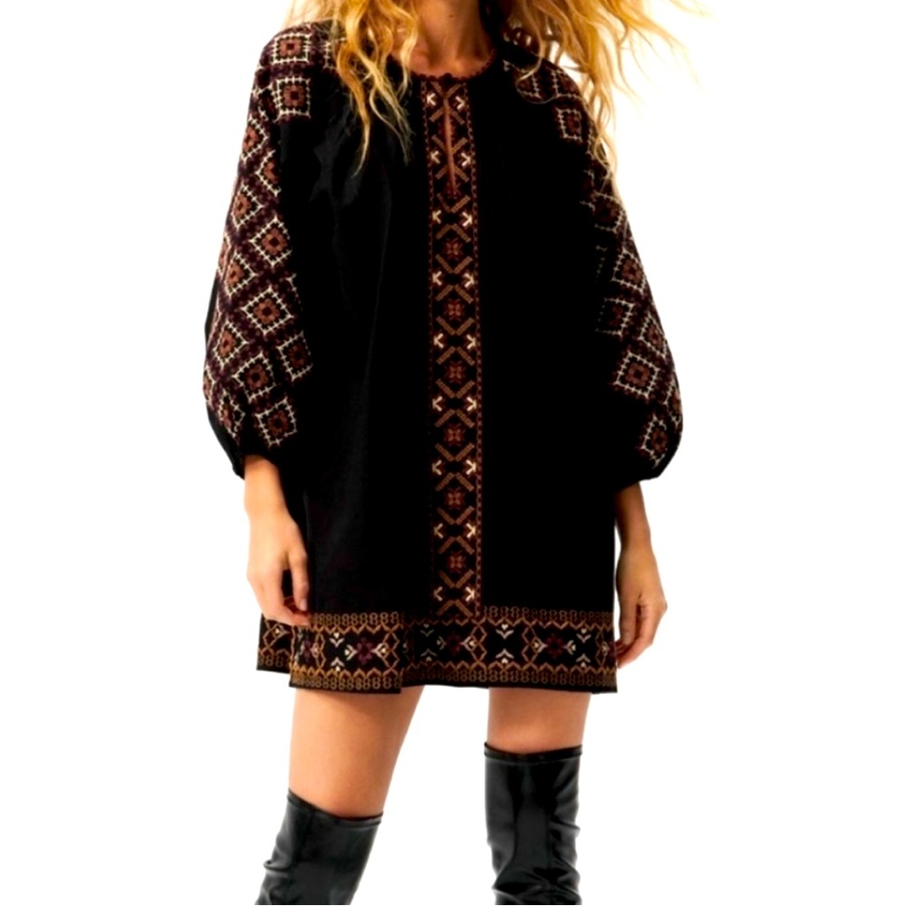 Black Zara Embroidered Dress